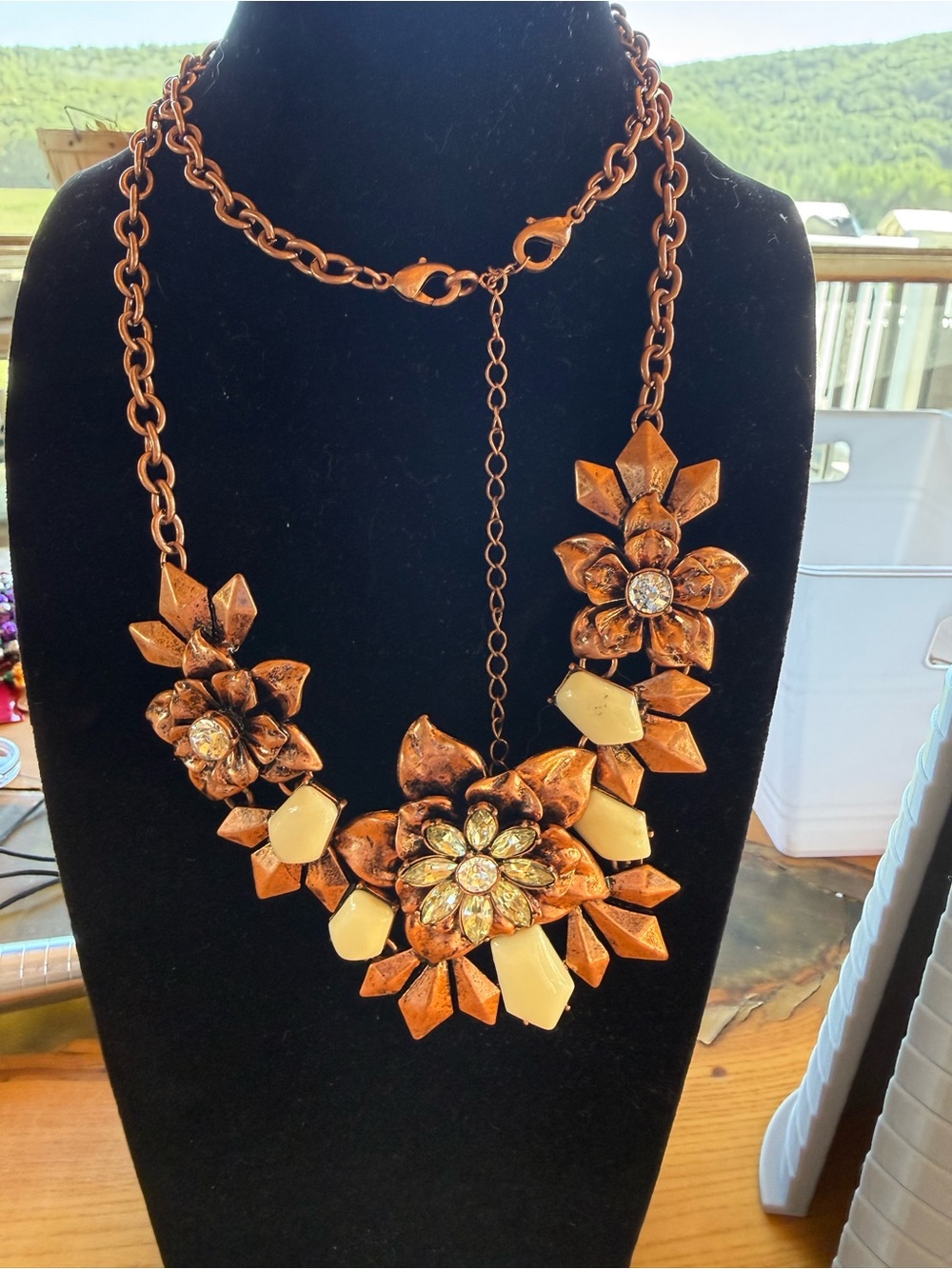 Premier Designs Copper and Cream Floral Statement Necklace